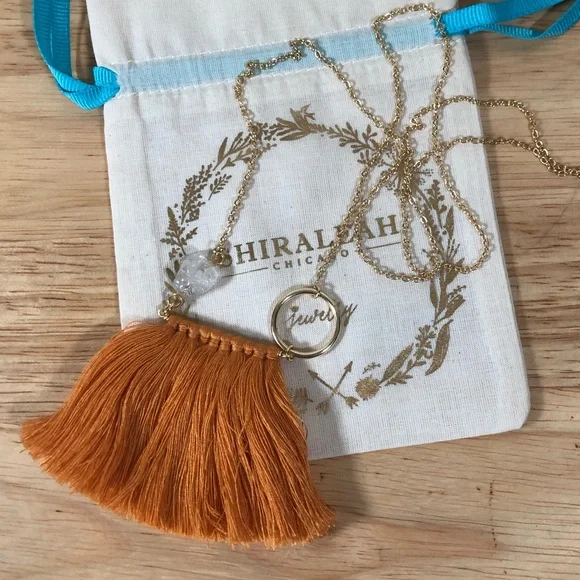 Shiraleah Anthropologie Necklace Fringe PALMA Peach Tassel Hoop Orange Boho - Picture 3 of 9